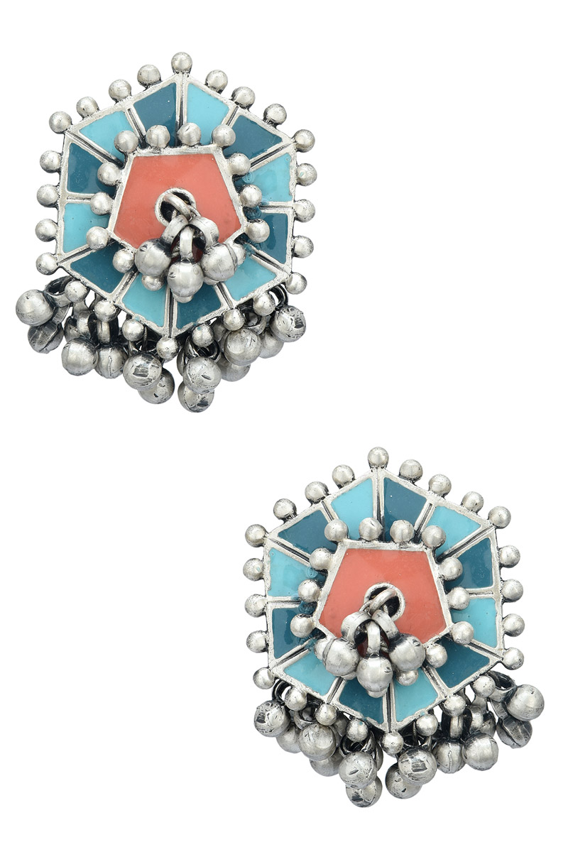 Silver-Colourful-Enamel-Ghungroo-Ear-Studs-big